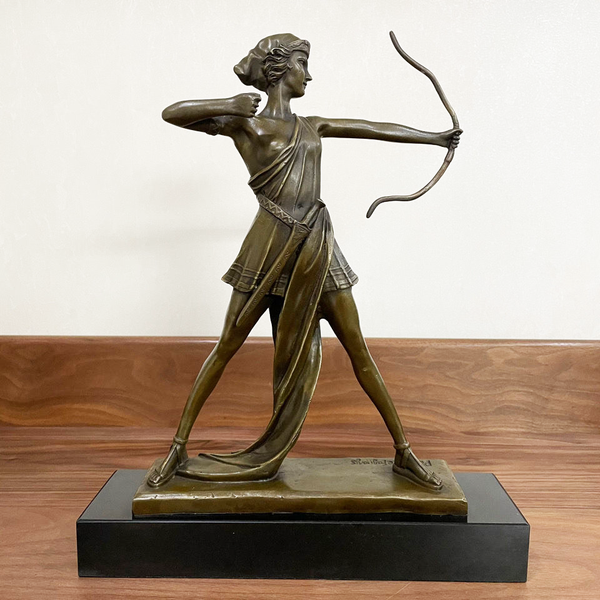 

classical woman with bow statue sculpture bronze casting vintage female art marble base home decoration, Silver