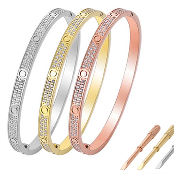 

love designer jewelry fashion bracelet gold bangle for women men three rows and two rows diamond stainless steel luxury wedding gift classic, Black