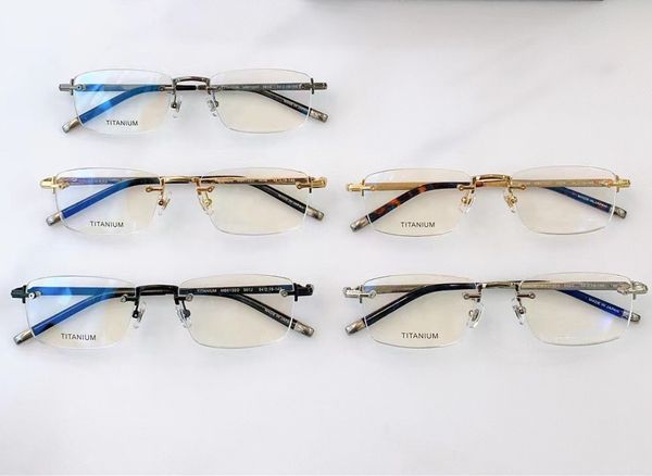 Brand Men Glasses Optical Frame Rimless Business Titanium Eyeglass Frames for Man Gold Silver Colors Designer Myopia Glasses Eyewear MB0132 com estojo original