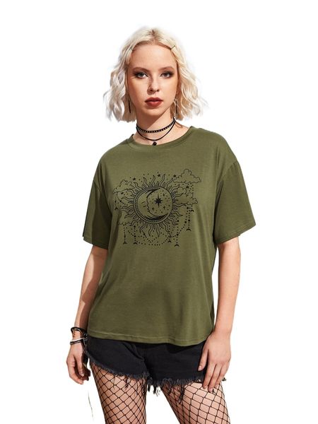 

romwe sun & moon graphic tee r6fb#, White