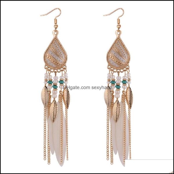 

dangle chandelier bohemia feather earring for women fashion jewelry beads tassel long earrings dream catcher drop delivery 2021 dhpny, Silver