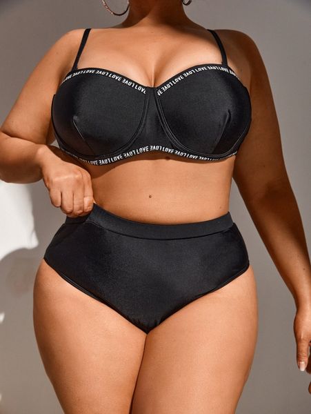 

plus letter graphic push up bikini swimsuit g9vg#, White;black
