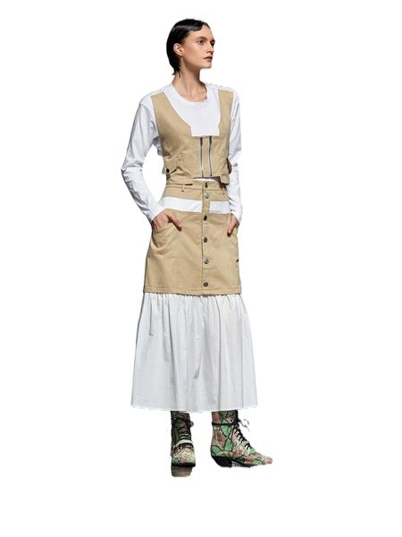 

x stella chan single breasted contrast ruffle hem a-line skirt l2uf#, Black