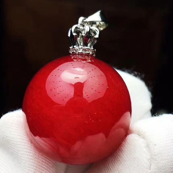 

21mm natural red rutilated quartz pendant gemstone big sphere ball round crystal healing stone pendant genuine aaaaa, Silver