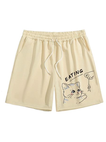 

romwe guys cat & fish print shorts d3yp#, White;black