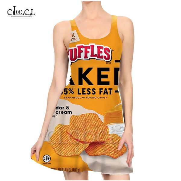 

est delicious potato chips dresses women 3d print summer dress sleeveless casual party fashion slim dress 220617, Black;gray