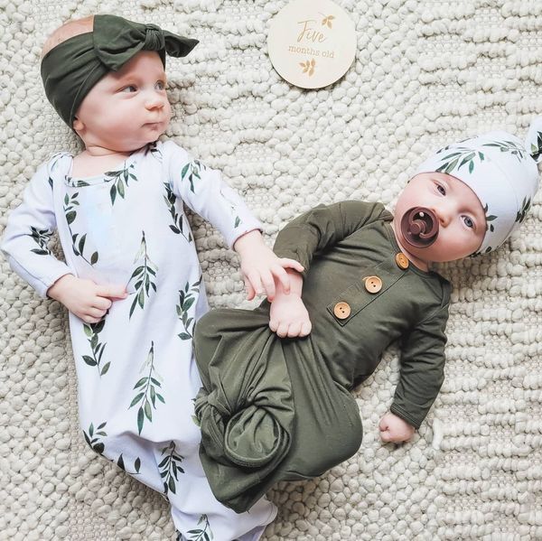

15881 newborn baby home outfit knotted gown florals leopard printed fishtail sleeping bag hat set
