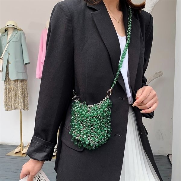 

women party metal crystal handbags ladies evening shoulder bag luxury design beaded handbag women's fashion messenger bags 220525