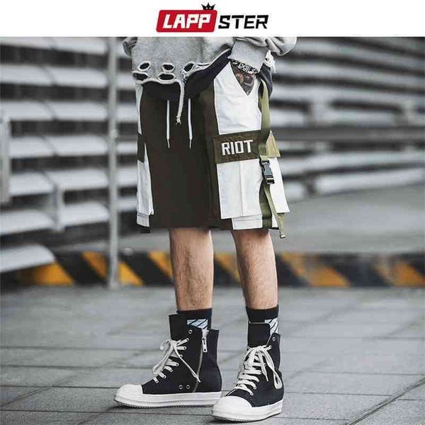 LAPPSTER Männer Streetwear Khaki Sweatshorts Sommer Männer Shorts Farbe Block Gürtel Koreanische Mode Jogger Shorts 2XL Cargo Shorts 210322