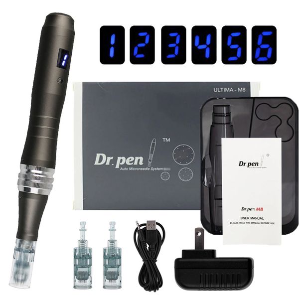 Penna Dr professionale cablata M8 con cartucce Derma Pen Kit per la cura della pelle Rimozione della cicatrice da acne Microneedle Macchina per la bellezza per uso domestico 220617