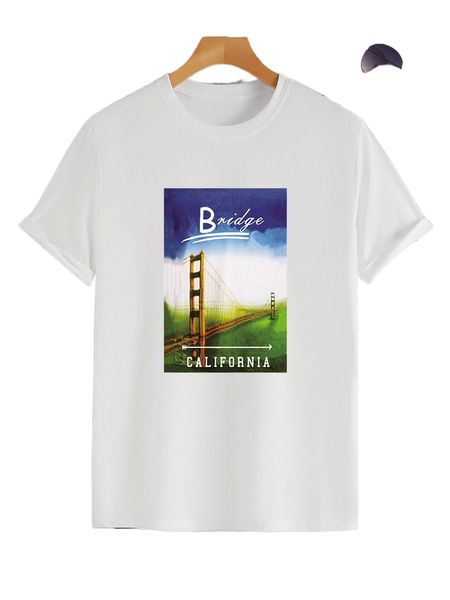 

men bridge & letter graphic tee s4a9#, White;black