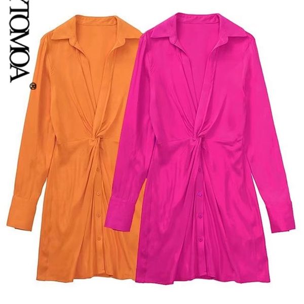 

women fashion front knot satin mini dress vintage long sleeve side zipper female dresses vestidos mujer 220526, Black;gray