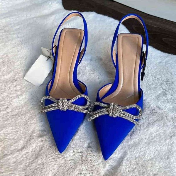 

nxy sandals new women pointed toe butterfly knot crystal female pumps flock thin heel plus size ladies summer fashion shoe, Black