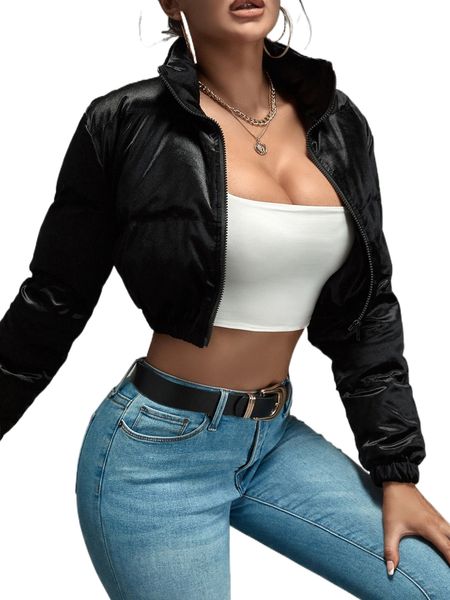 

zip up crop puffer coat t0kj#, Black