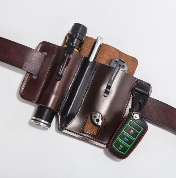 

wholesales customized c-6 male money clips oil wax leather field survival edc tool pocket wear belt outdoor camping flashlight set wallet ba, Black