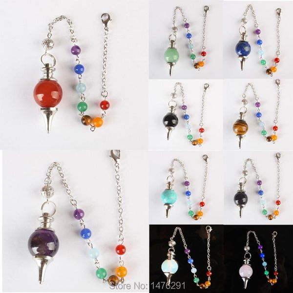 Colares pendentes carnelian púrpura de cristal lapis bola de bola de bola de bola de cura Chakra Pendulum com 1PCSPinging