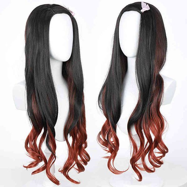 

nxy wigs ghost killing blade stove door you beans black gradient orange long curly hair color matching animation cos 220527