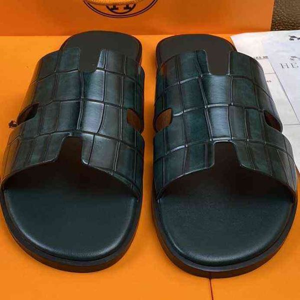 

designer h home slippers mens slippers european station h family mens wear 2023 summer tide brand flip flops soes home sandals slipp have, Black