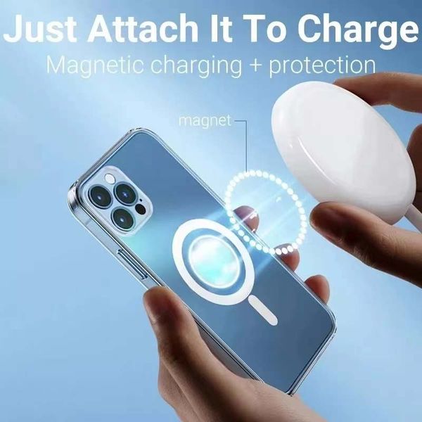 Magsoge Transparent Clear Acrylece Magnetic Shock -Resect Chane для iPhone 15 14 13 12 11 Pro Max Mini XR XS x Совместимо для зарядного устройства Magsafe Charger