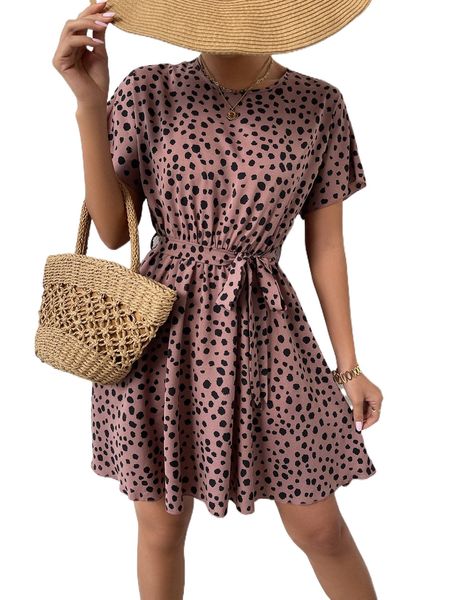 

dalmatian print batwing sleeve belted dress c9fg#, Black;gray