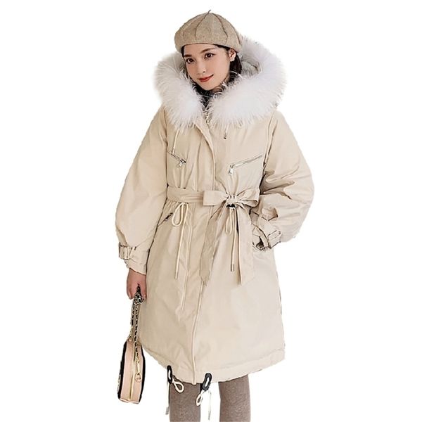 

women winter down jackets women winter coat long slim large fur collar thickening warm lambswool pakra female outerwea y201026, Black