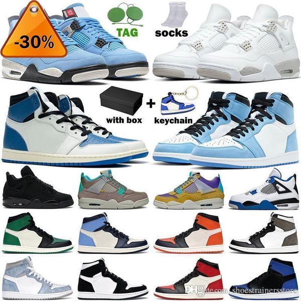 

2022 basketball shoes men women jumpman 1 1s 4 4s bred military university blue white black cat hyper royal dark mocha unc metallic red