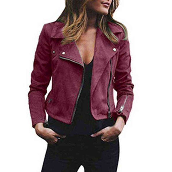 

autumn new suede women lapel oblique zipper short ladies fashion street style women jacket large size basic coat a164 l220714, Black