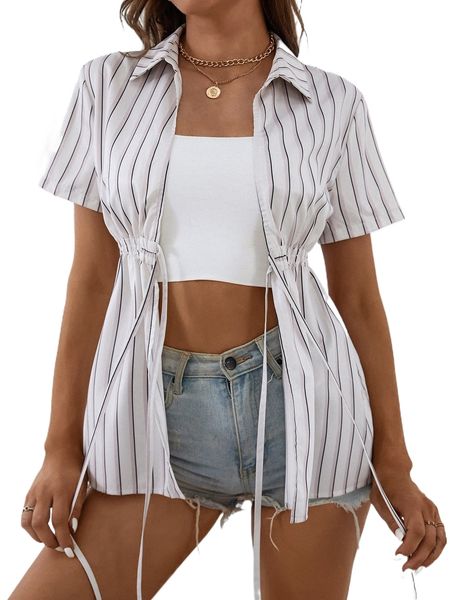 

striped button front shirt g4aq#, White