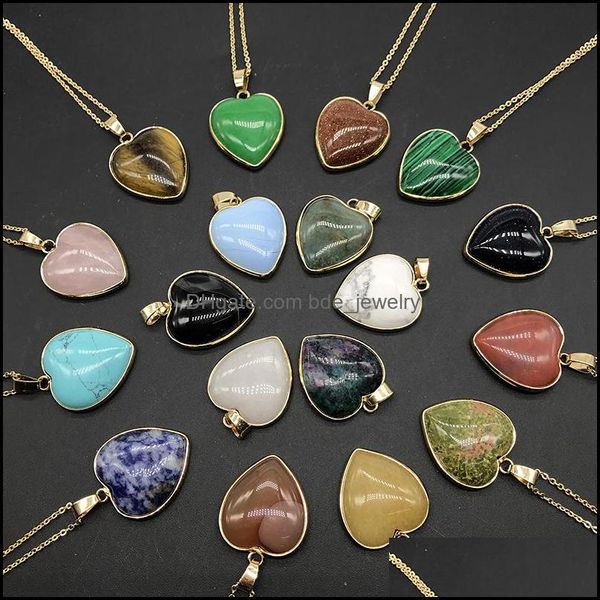 Colares pendentes Gold Heart Forma Healing Reiki Stone Mulheres jade Crystal Crystal Semiprecious Agate Colar Jóias de Energia Dr Dhseller2010 Dhmly