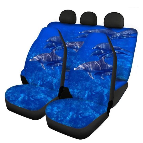 Sandalye kapakları 3D Dolphin Baskı Araba Koltuk Kapağı Seti Çoğu SUV kamyonu için tam ve arka yastık