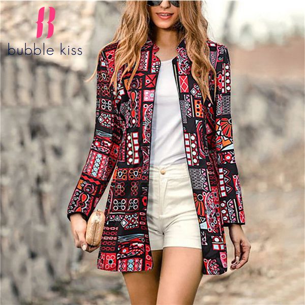 

coat floral female autumn and spring elegant retro fashion printing black long paragraph casual banquet large size woman coat 201029, Black;brown