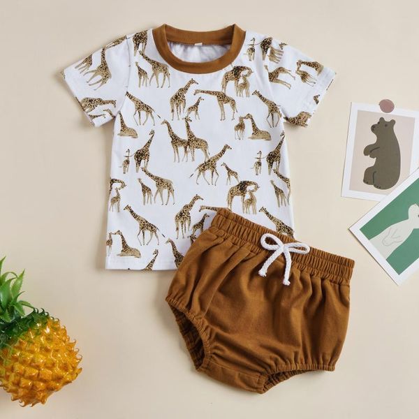Kleidungssets Mababy 0-24 Monate geborene Säuglingsbabys Kleidungsset Hirschdruck T-Shirt Shorts Sommer Outfits Kostüm D01Kleidung