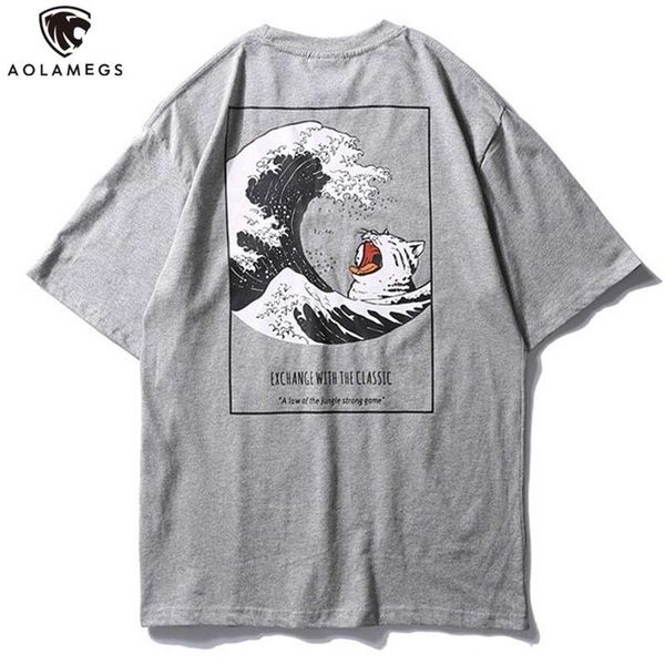 

aolamegs t shirt men japanese retro men's tee shirts o-neck t shirt cotton simple fashion high street couple tees streetwear 220509, White;black