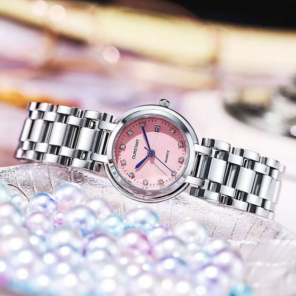 

luxury womens watches with calendar designer fashion simple temperament stainless steel strap shell face heart moon women watch gdfg, Slivery;golden
