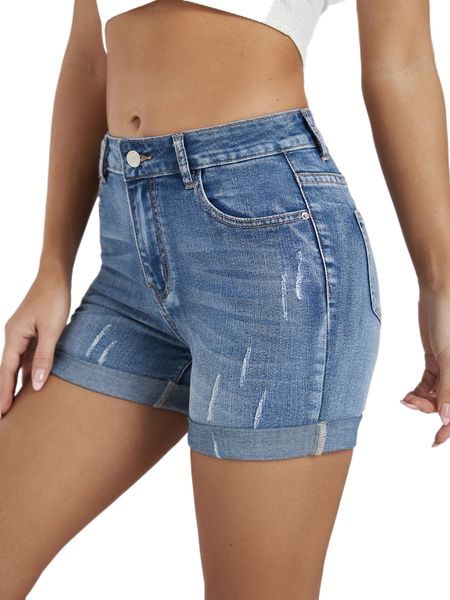 

ripped roll hem skinny denim shorts h3al#, White;black