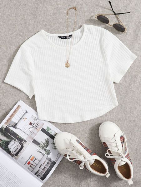 

rib-knit crop q7un#, White