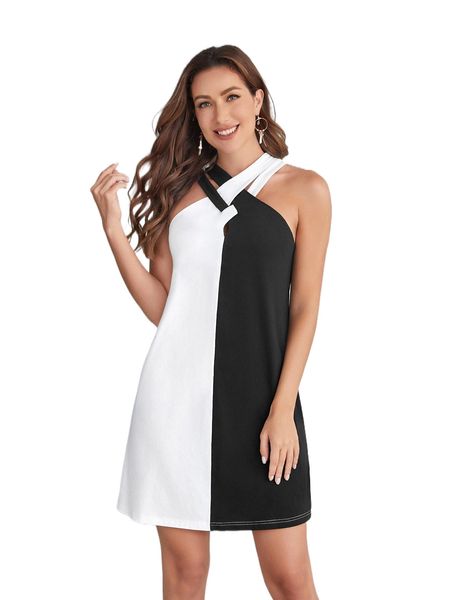 

colorblock criss cross dress n5lh#, Black;gray