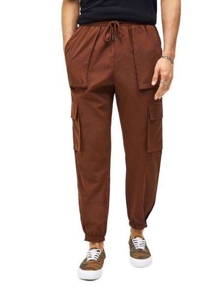 

men flap pocket side drawstring waist cargo pants u9ei#, Black