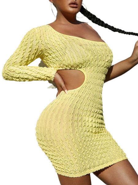 

sxy one shoulder cut out frill bodycon dress t8fk#, Black;gray