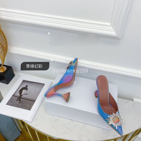 

slippers pointed high-heeled women's shoes sunflower diamond buckle color baotou wine cup heel empty sandals pzo3, Black