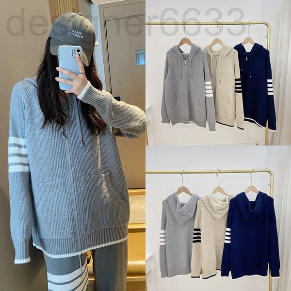 

women's knits & tees designer knitted hoodie coat hoodie sweater zipper men's and women's long sleeve four bar cardigan in au, White