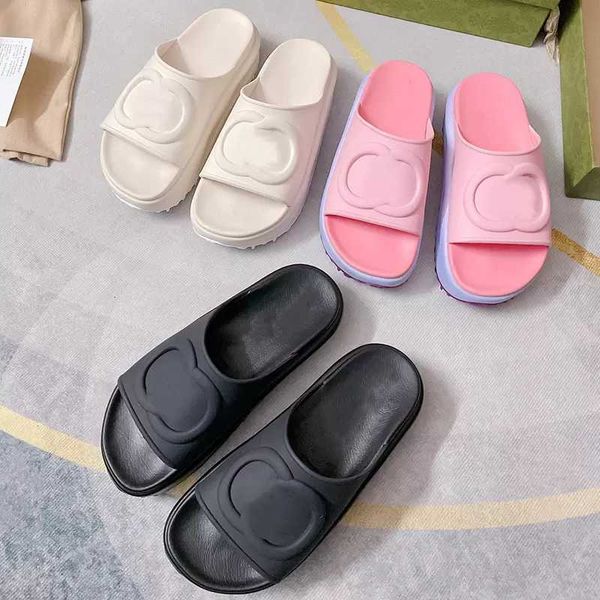 

women's slide sandal with interlocking g slippers platform slide flat thick bottom flip flops luxury summner outdoor beach shoes 284, Black