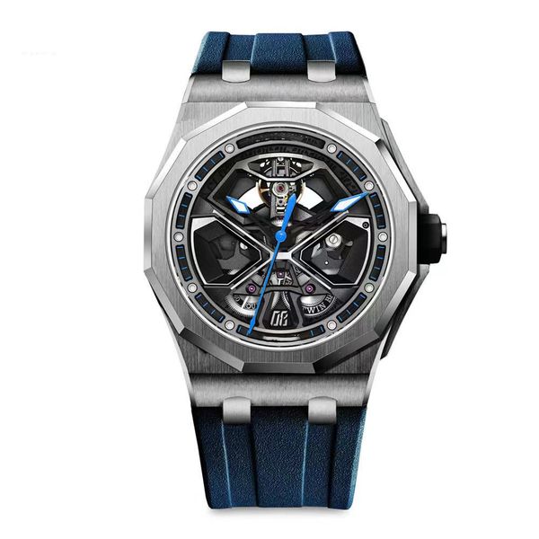 

black skeleton mens watch luminous sapphire dial watch caliber 2813 ladies designer orologio di lusso, Slivery;brown