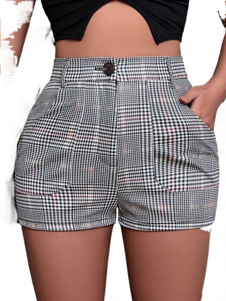 

high waist glen plaid shorts l1xq#, White;black