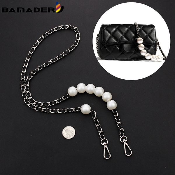

bamader pearl chain strap fashion women bag strap for crossbody bag chain strap pearl metal chain for bags fit brand mini bags 210302, Black