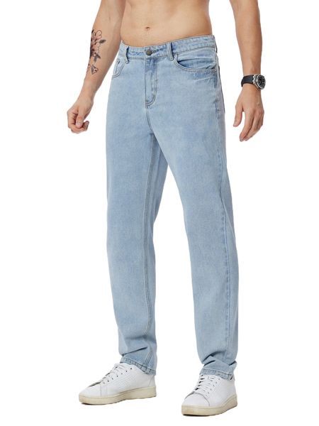 

men washed straight leg jeans r8an#, Blue