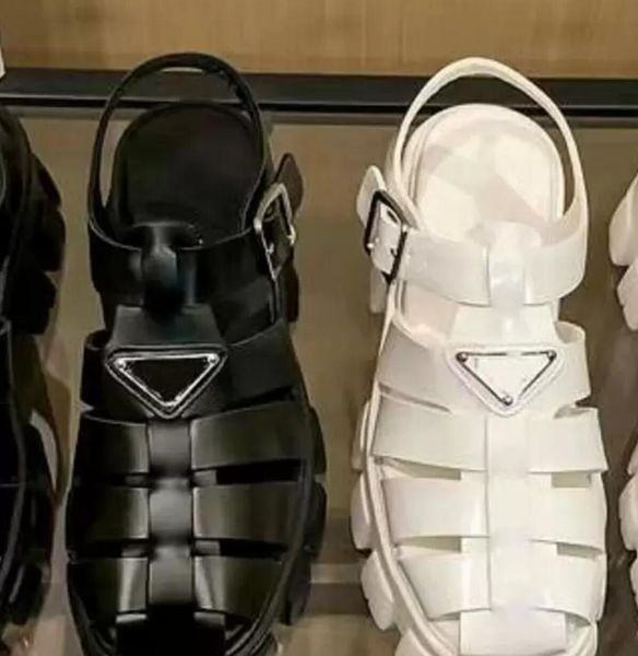 

designer lady leather sandals rubber sandal womens fisherman platform slides triangle metal slippers retro beach loafers round toe sandals 3, Black