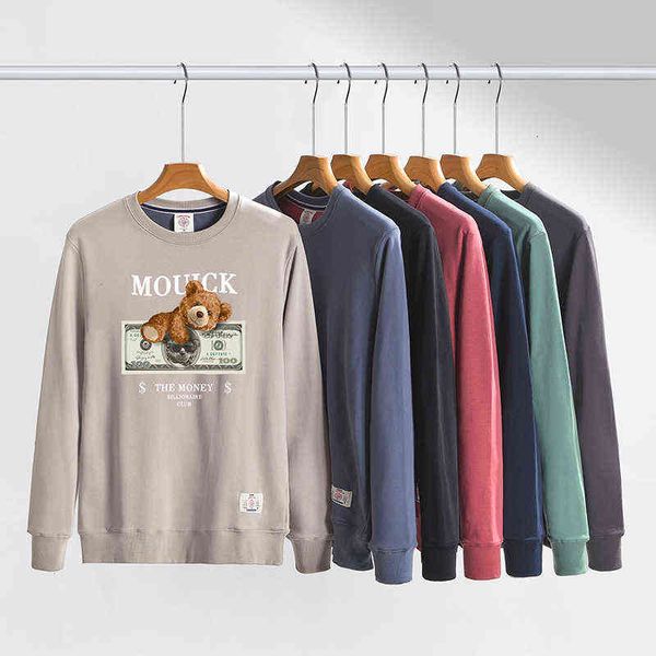 

designer men's sweatshirt t-shirt tide brand ins bear sweater men's round neck couple's terry cotton youth trend early autumn, Black