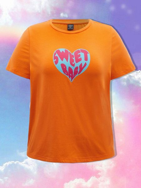 

plus slogan & heart print tee 13io#, Black