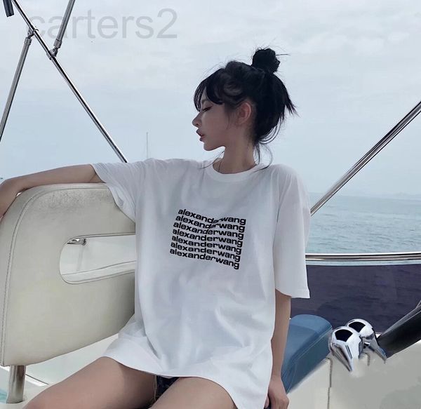 

women's t-shirt designer aw dawangjia 22 summer new bullet screen foaming black and white letter printing short sleeve t-shirt loose ca